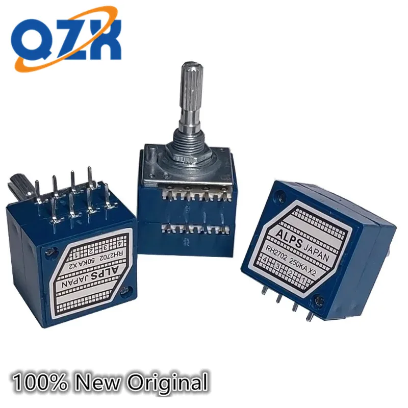 RH2702 Resistance Stepping Dual-unit Channel Audio Volume Control Potentiometer A50Kx2 A100Kx2 A250Kx2 8Pins 25mm Plum Axis