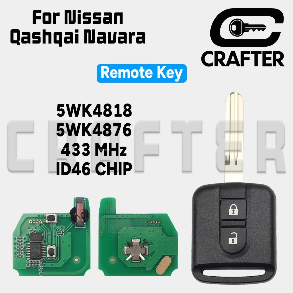 

Key Crafters 5WK4818 ID46 CHIP 433MHz Remote Car Key 5WK4876 For Nissan Qashqai Navara Note NV200 X-TRAIL