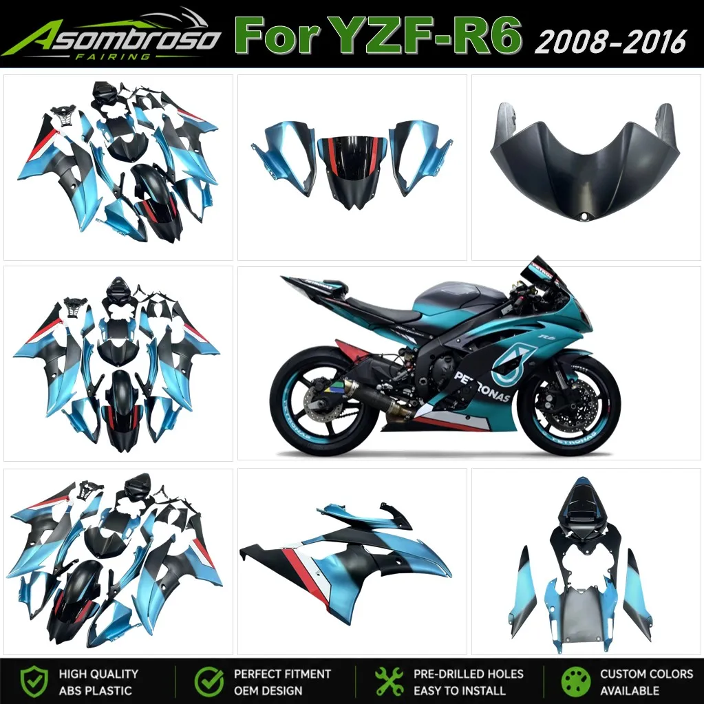 For YAMAHA R6 2008-2016 Fairing Kit For YZF R6 08 09 10 11 12 13 14 15 16 ABS Injection Body Work Set Turquoise Black Petronas