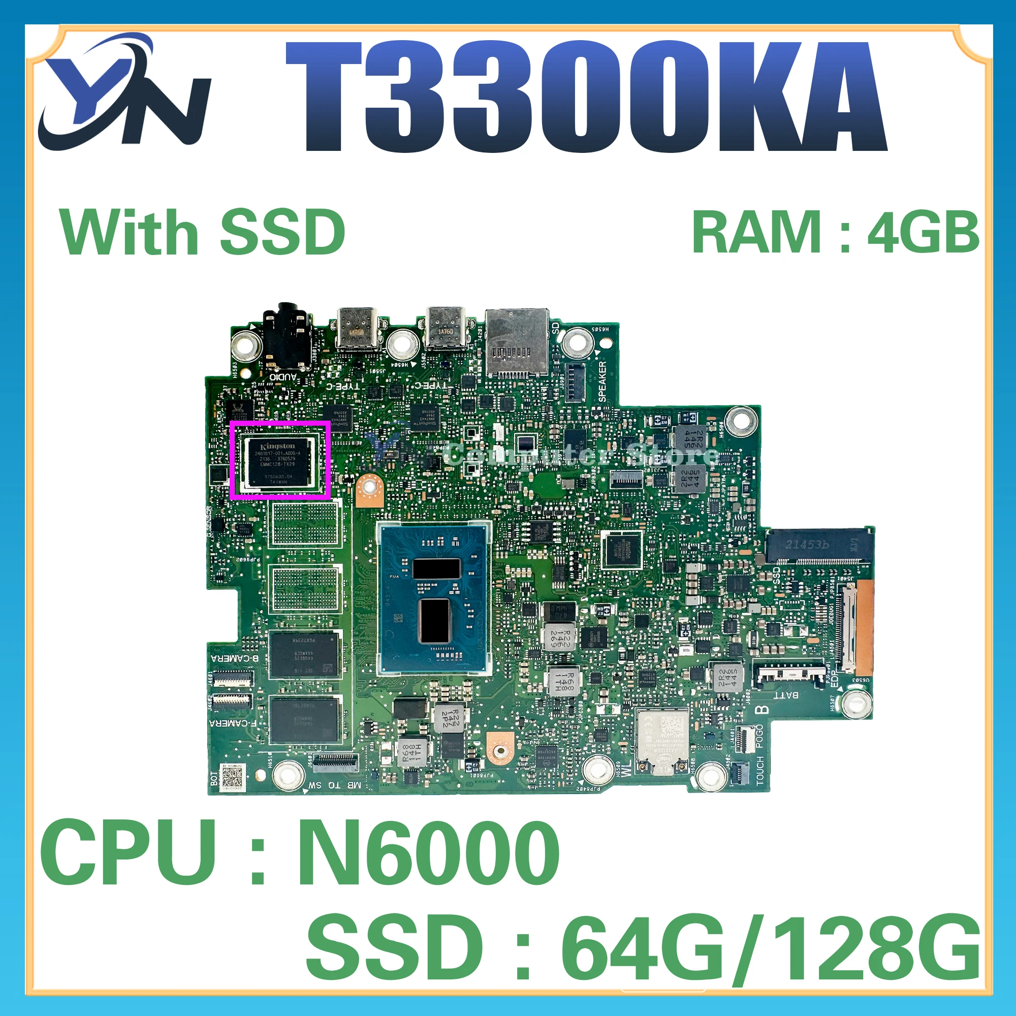 

T3300KA Mainboard For ASUS Vivobook 13 Slate OLED T3300 T3300K Laptop Motherboard N6000 4GB/8GB-RAM 100% Test OK