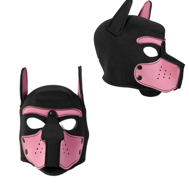 10 Colors Puppy Cosplay Costumes Latex Rubber Padded Dog Mask Full Head Hood Mask With Ears For Men Women Dog Role Play Games