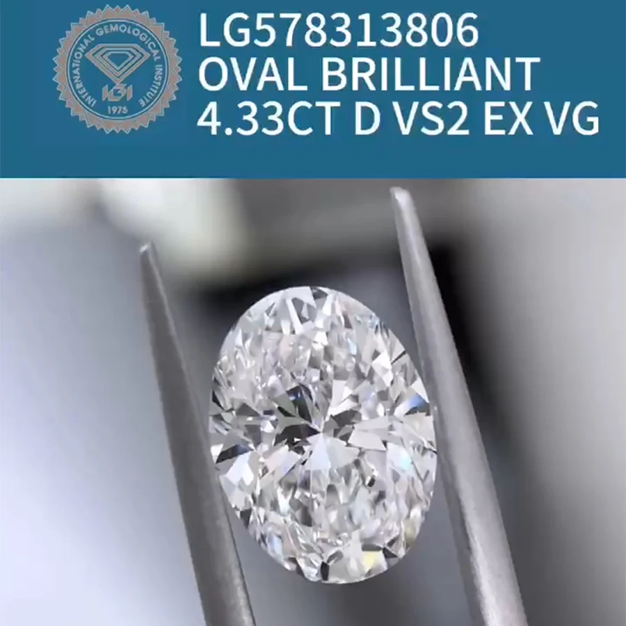 AEAW Lab Grown 4.33 Ct OVAL Cut IGI Certified CVD Diamond D Color VS2 Clarity