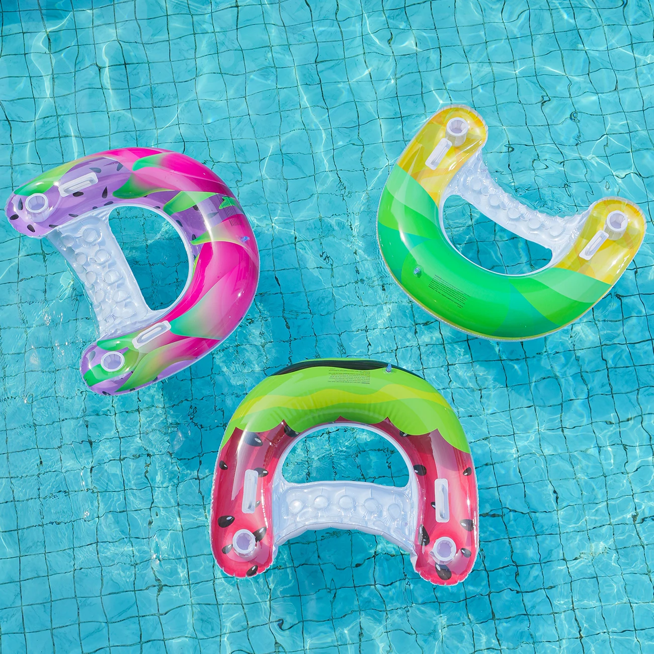 ที่นอนลอยน้ำเป่าลมแบบนั่ง 1 ชิ้น, เก้าอี้ลอยน้ำสำหรับสระว่ายน้ำพร้อมที่วางแก้วในตัว, ที่จับที่ทนทาน