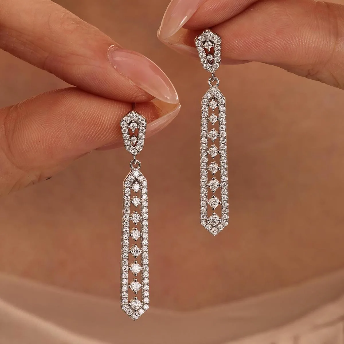 CEICI Full Moissanite Tassel Earrings Hoop for Women S925 Sterling Silver Plated 18K Gold Wedding Fine Jewelry Gift