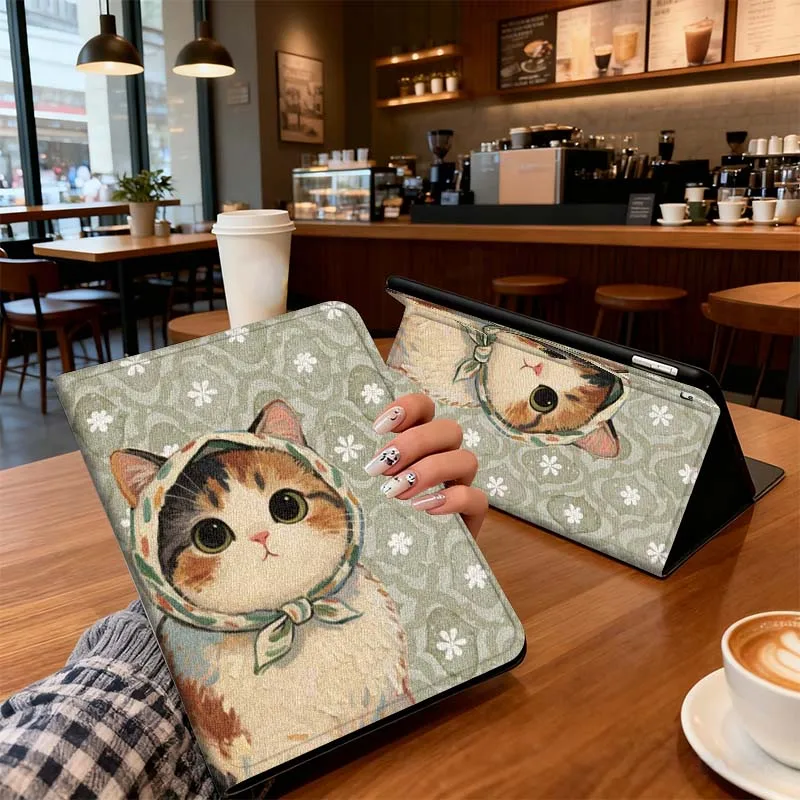 

Vintage Cat Cartoon Pattern For iPad Pro 7 8 9 Gen 2 11 13 5th 6th 10th 11th M5 M4 12.9 10.9 10.2 Inch 2024 2025 Tablet Case