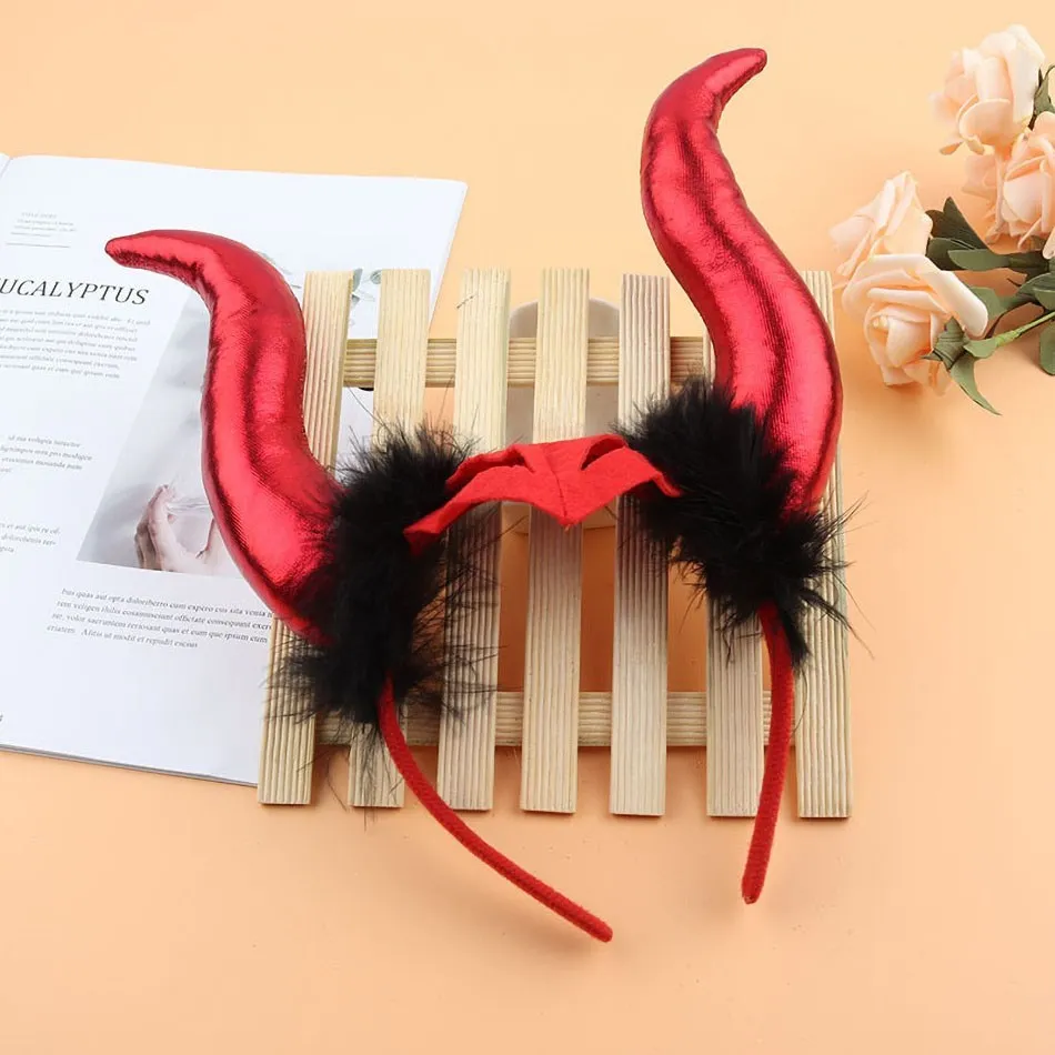 Dark Evil Queen Hiar Accessories Girl Witch Headband Children Halloween Cosplay Witch Ox Horn Headdress litter Hair Hoop 2 Color