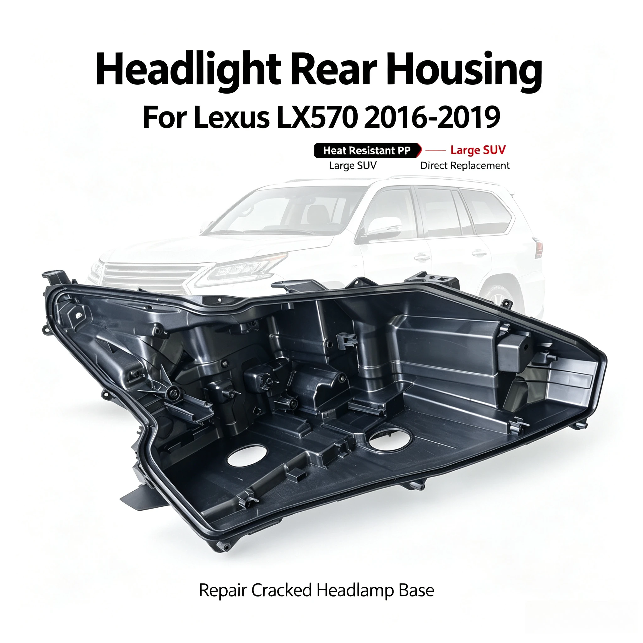 Moggic Headlight Rear Housing Cover Case Compatible With Lexus LX570 2016 2017 2018 2019 Base Model Left Right Side