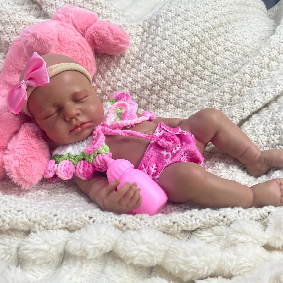 

Мини 12-дюймовая афро-американская силиконовая кукла реборн ЛуЛу для черной девушки, полностью твердая силиконовая моющаяся кукла, игрушка, Рождественский подарок