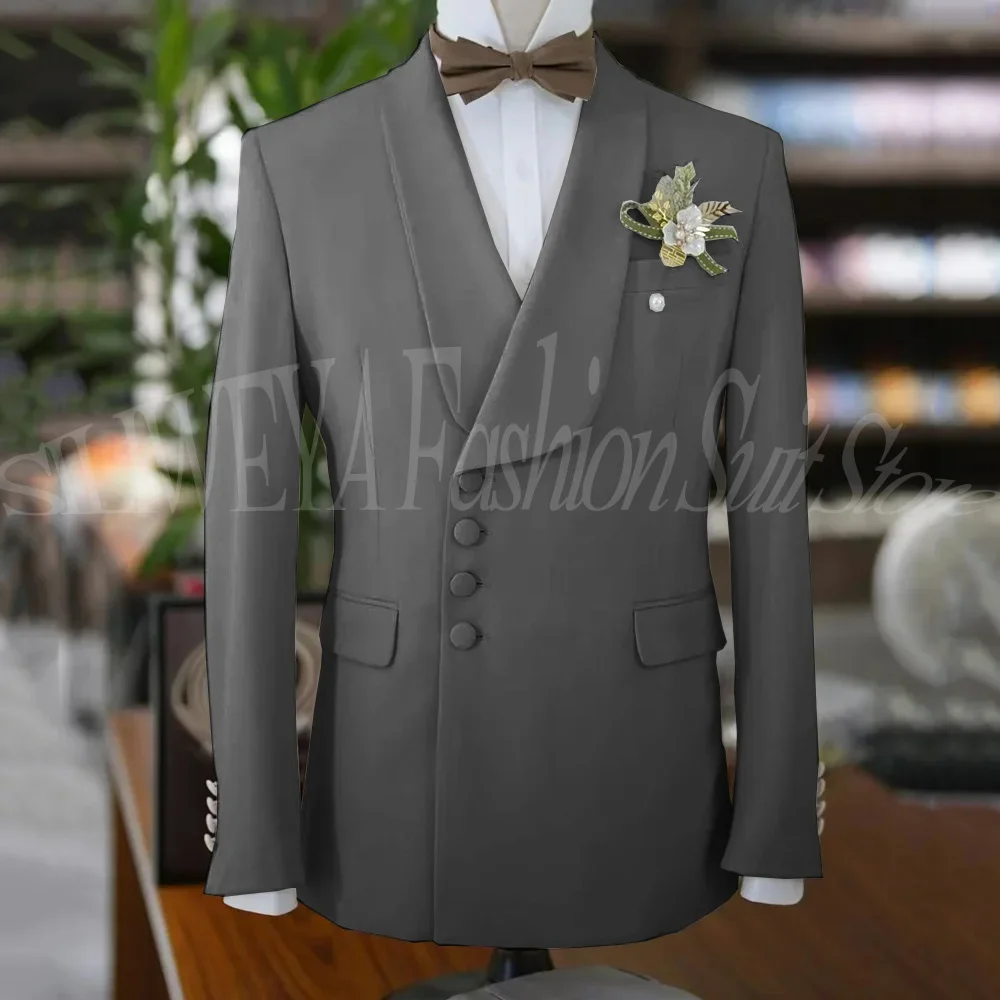 

Luxury Grey Men's Tuxedo Wedding Suits For Men Bespoke Groom Blazer Set Formal Fashion 2 Pieces Men Suit Prom Party Jacket+Pants