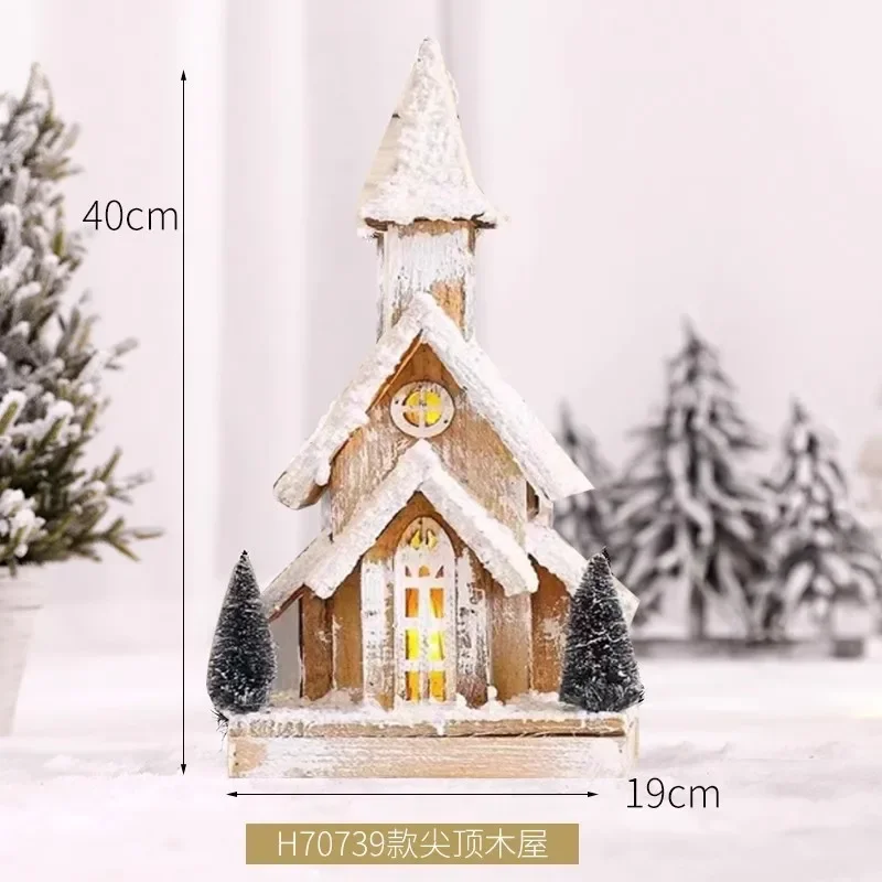 Luminous Christmas Wooden Tree Creative Desktop Cafe Window Decoration Wooden HouseGoods in stock