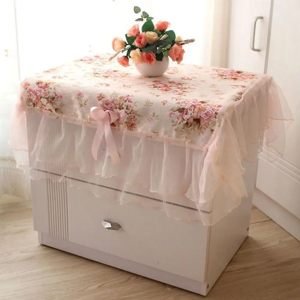 75*80cm Bedside Cabinet Dust-proof Lace Table Cloths Decoration Rectangular Table Cover Pink Flower