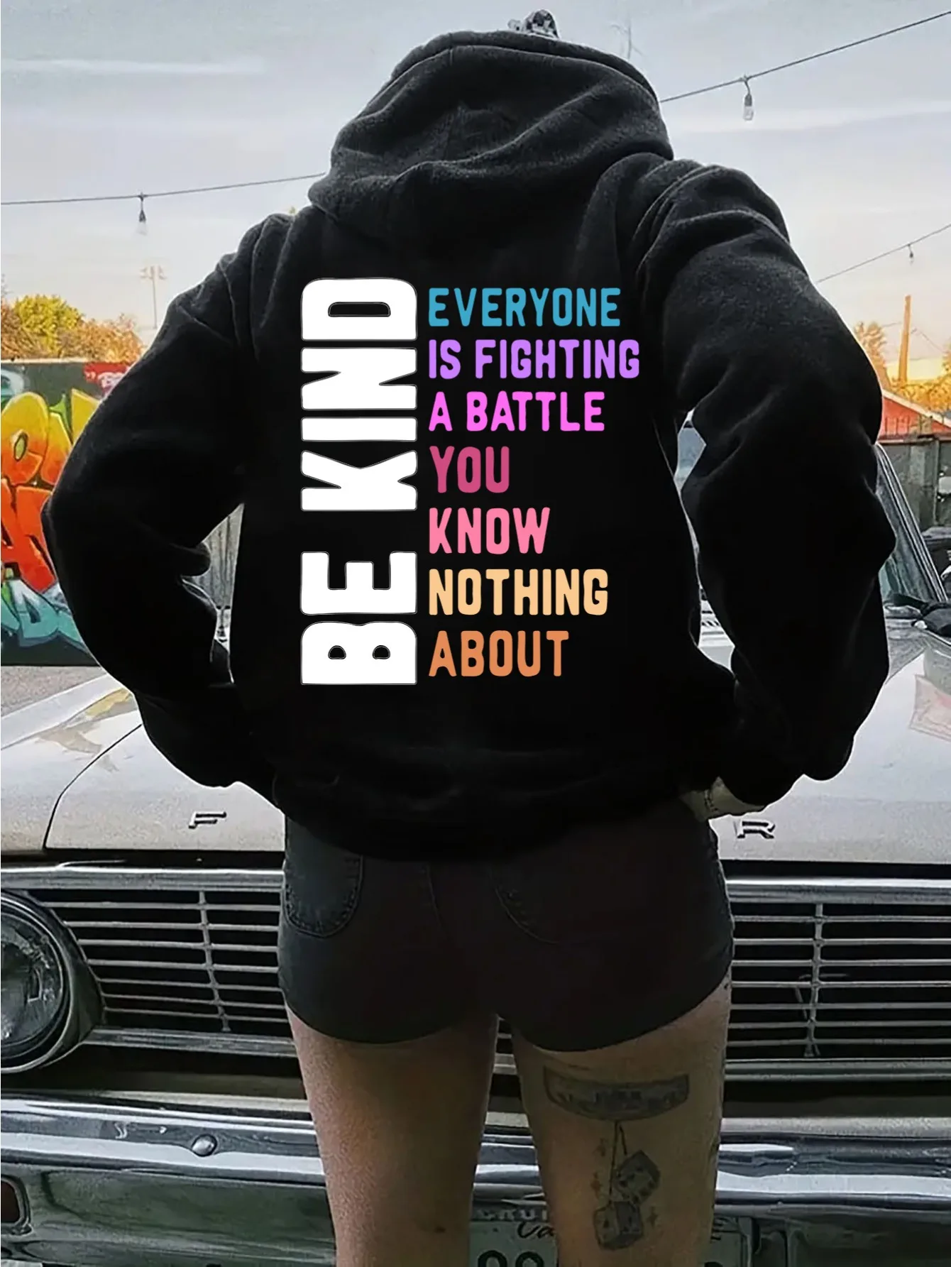 Be Kind Everyone Is Fighting Printing Women Hoodies Harajuku Crewneck Hoodie Fashion Casual Hoody Autumn Comfortable Clothes