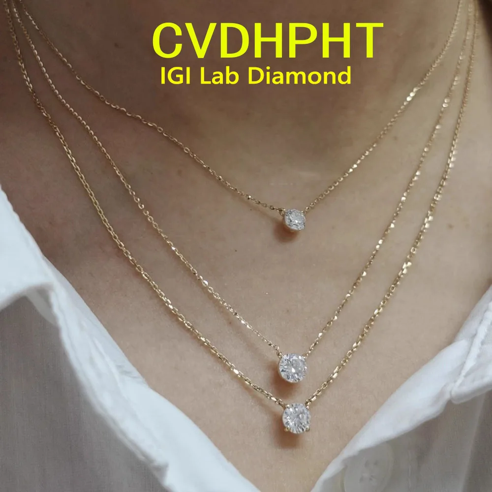 

14K Yellow Gold Round Cut IGI CVD HPHT Lab Grown Diamond Pendant Necklace Wedding Diamond Necklace ﻿