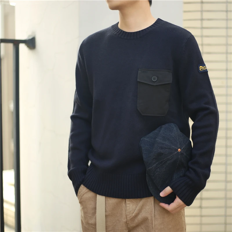 

American Sle Vintage Workwear Sweater Autumn Winter Slim Fit Casual ket Military Knitted irt Men's Faion Knitwear