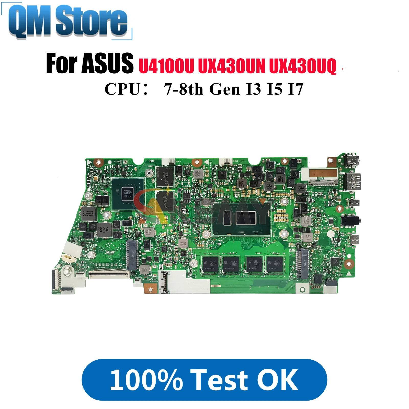 

UX430UN Laptop Motherboard For ASUS ZenBook UX430UN UX430UQ U4100U UX430U Notebook Mainboard With I3 I5 I7 CPU 100% tests OK stk