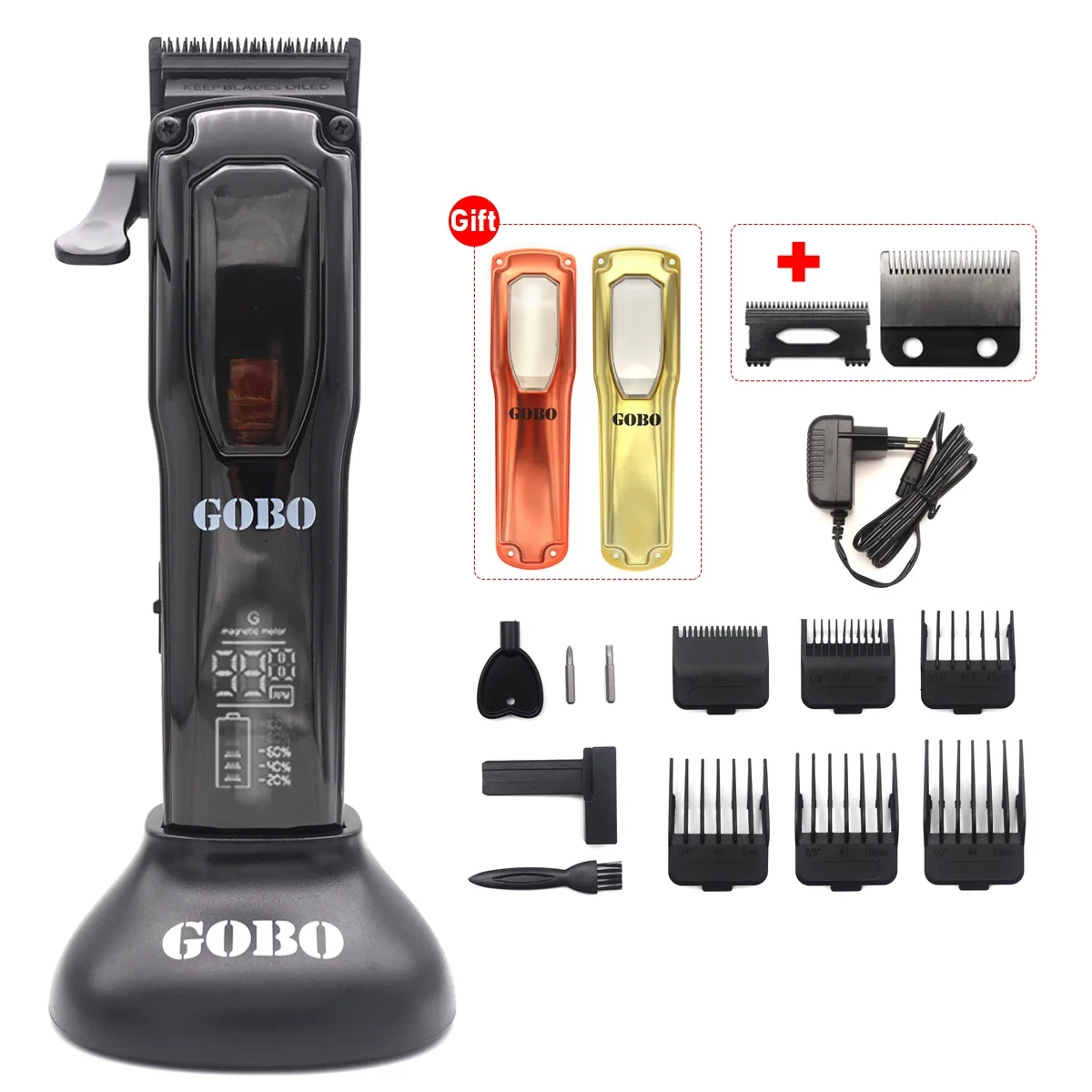 NEW GOBO Magnetic Motor Hair Professional Clipper for Men 9900RPM LCD Cutting Machine USB Base Charger DLC Blade Trimmer Machine