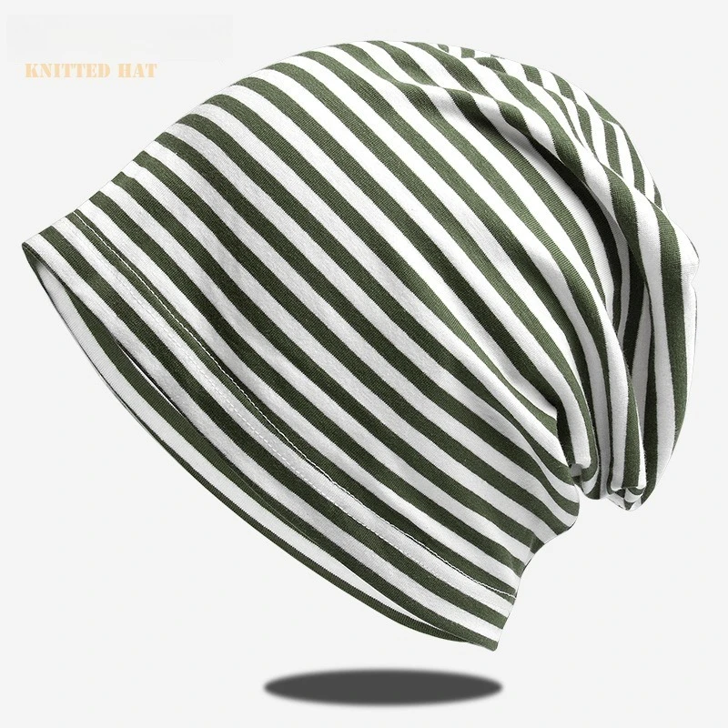Thin Single Layer Women Cotton Slouch Beanie Striped Breathable Korean Style Maternity Windproof Casual Stacked Cold Hat