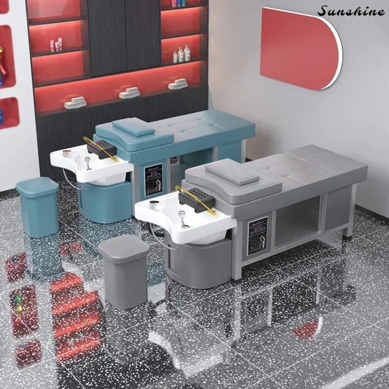 High-grade Ceramic Basin Steel Frame Thai Shampoo Bed with Water Circulation Fumigation and Head Therapy, Barber Shop Dedicated.