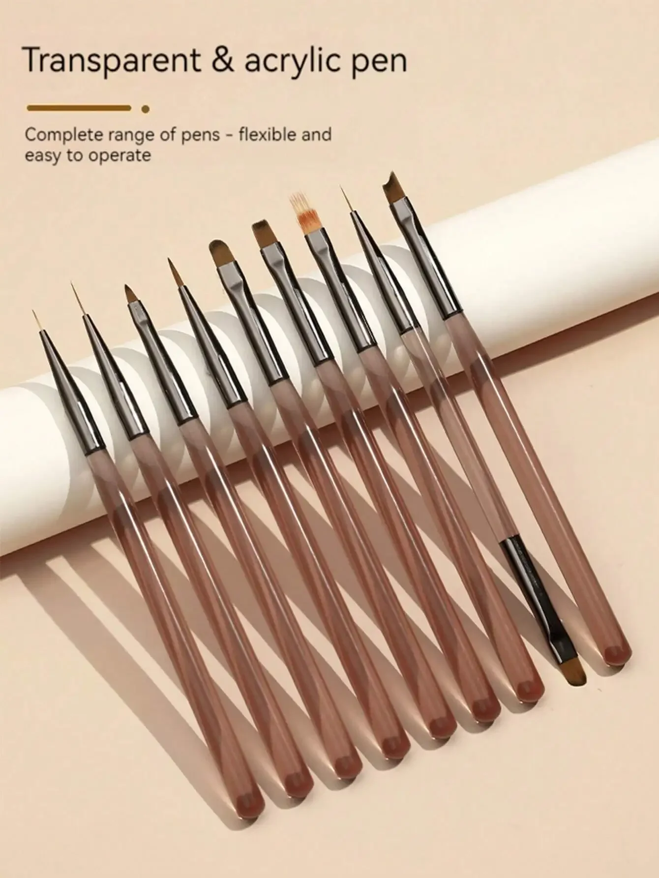 

9pcs Japanese Gray Series Nail Art Brush Set With Brush, Liner, Double Sided, Construction, UV Gel Paint Pen, Gradient Pen For Nail Salon And Home Use