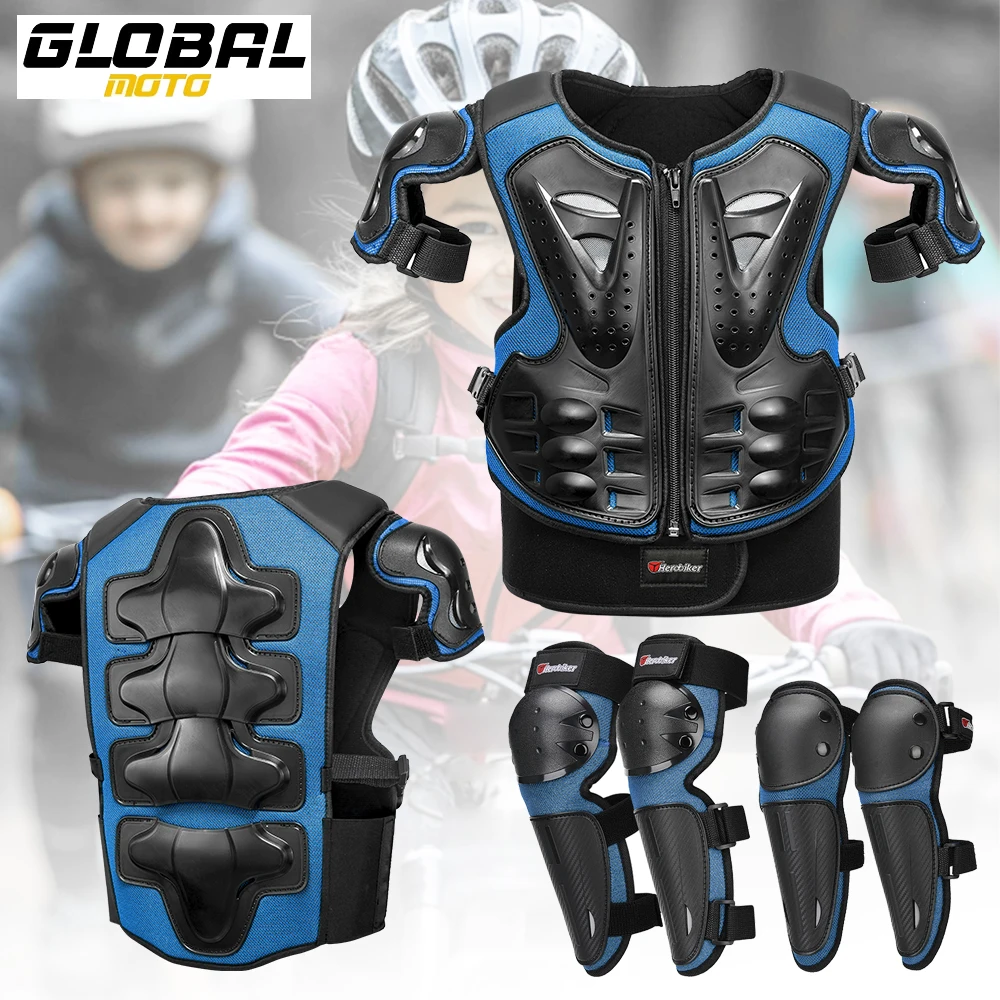 Kid's Motorcycle Armor Vest Back Protection Motocross Full Body Armor Elbow Knee Pads Motorbike Armor For Height 1.1-1.6M
