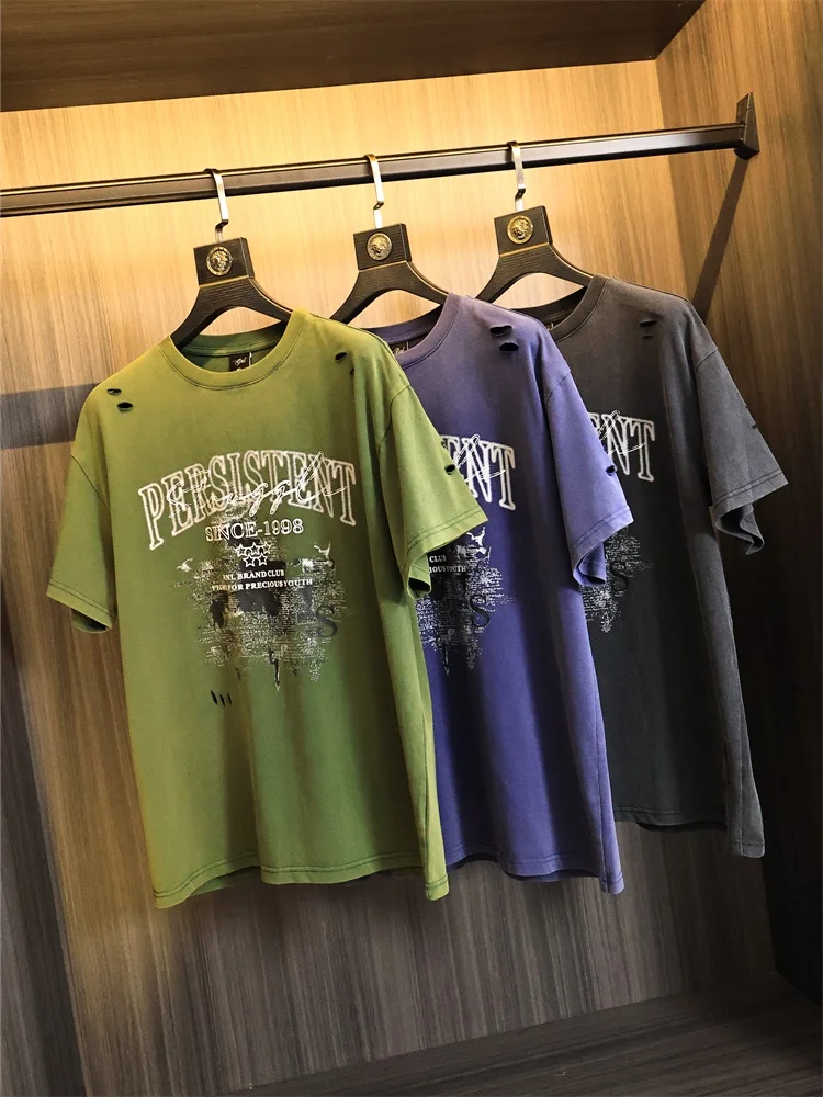 

Faionable Summer Men's round Ne Loose Fit ort Sve T-irt Vintage Printing Proc Direct Spray Waed for All Ages