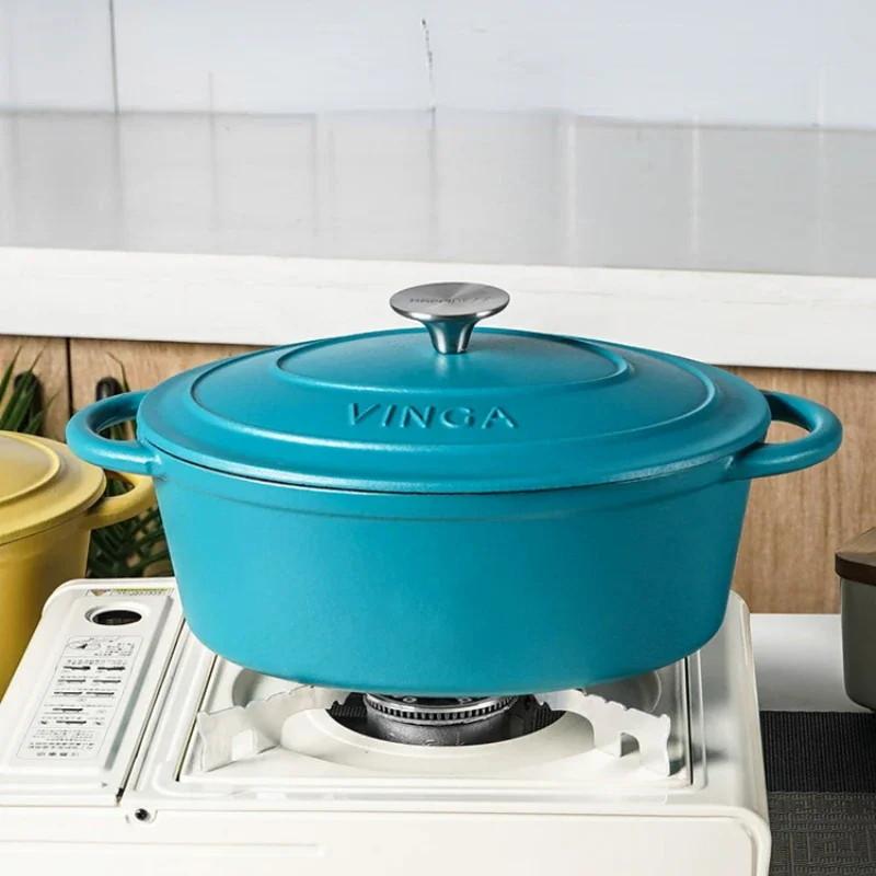 

27cm Enameled Dutch Oven Cast Iron Cookware Oval Soup Pots Seafood Stew Pots Fish Cake Pot Induction Cooker Household Casserole