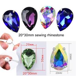 20X30mm Large Size Sewn Rhinestone Drop Glass Diamond With Hole Teardrop Crystal Stone Strass Diy Wedding Dress Clothing Jewelry