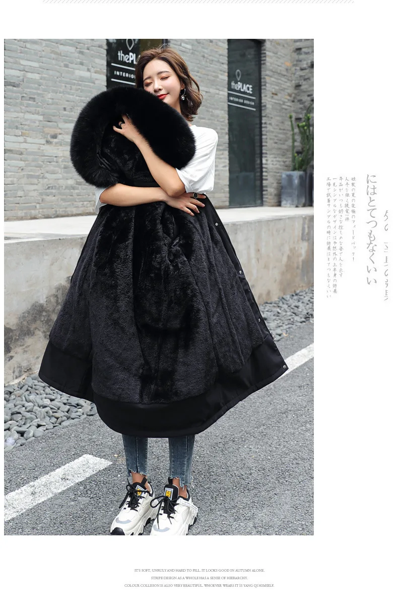Parkas Jacket Women Cotton Coat Winter Mid Length Outerwear Fur Collar Plush Liner Hooded Drawstring Thick Windproof Office Lady