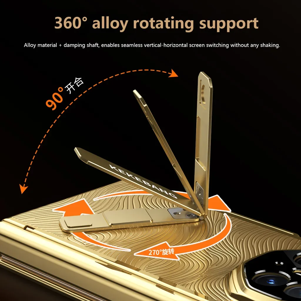 Hochwertiges 24K vergoldetes Gehäuse für Huawei Mate XT Ultimate mit magnetischem Scharnier 360° °   Drehbarer Legierungsständer mit gehärtetem Glas