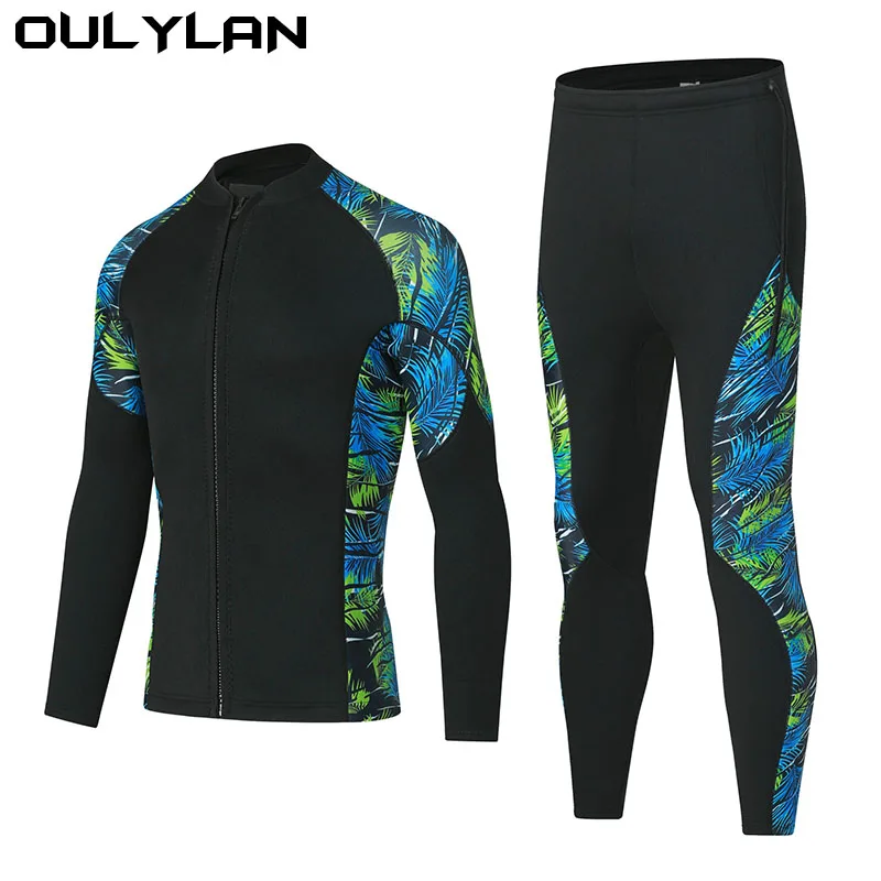 Oulylan 2mm Diving Suit for Women Men Wetsuit Split Body Jacket Pants Long Sleeve Swimsuit Water Sports Diving Clothing