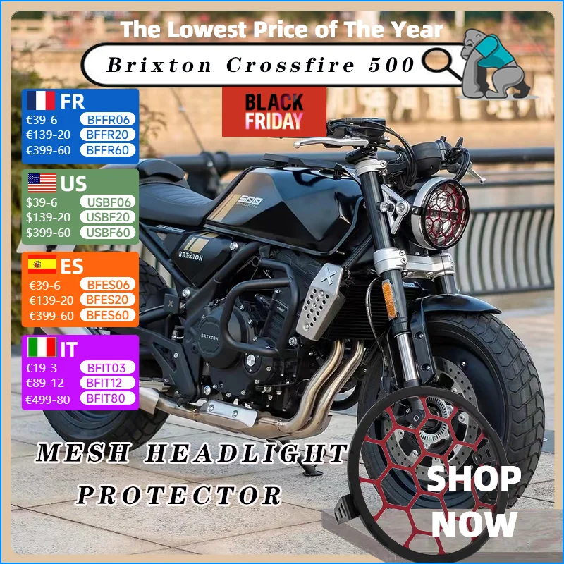 Customized for Brixton Crossfire 500 Motorcycle Mesh Headlight Protector Holder Aluminum Metal Grill Mask Cover Guard Chrome