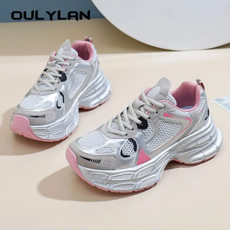 Casual Round Toe Mesh Shoes Thick Sole Sneakers for Women Platform Height Increasing Shoes Classic Color Running Shoes