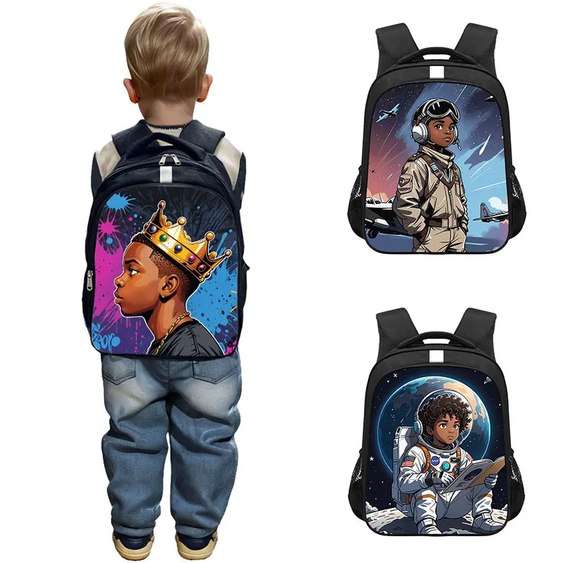 

Cute Black King Boy Print Backpack Astronaut Doctor Pilot afro boys daypack Rucksacks Children School Bag for Teenager Book bags