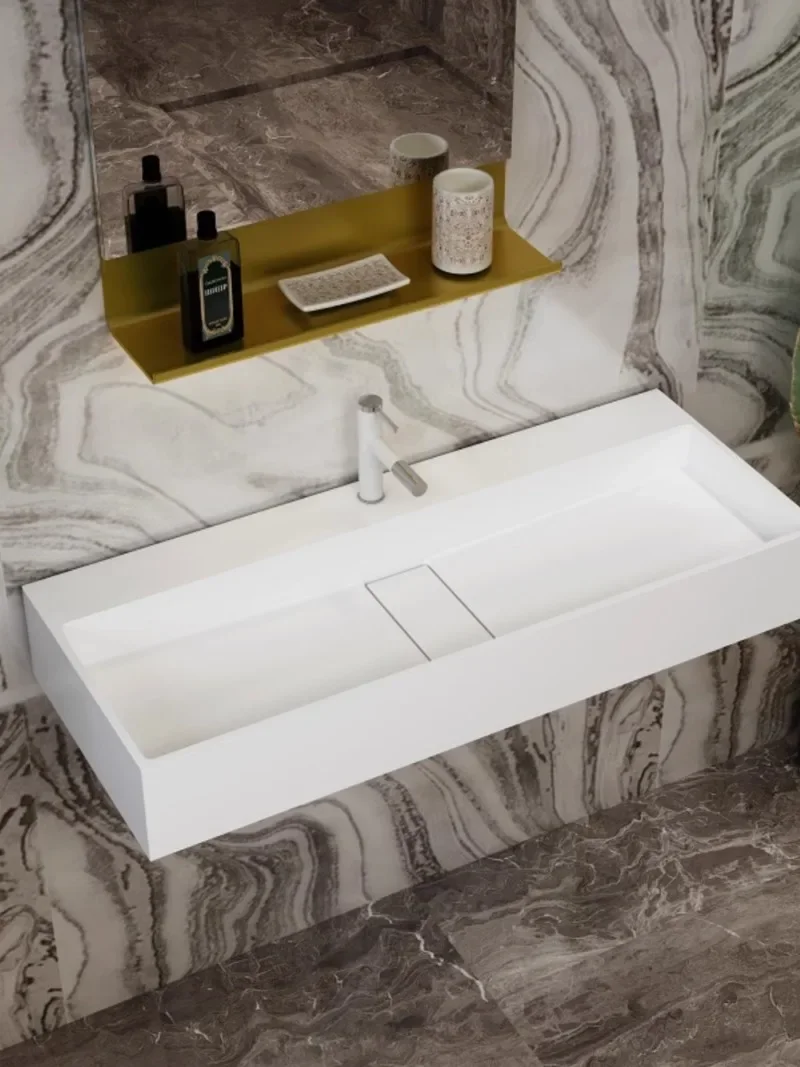 Light luxury bathroom cabinet combination bathroom artificial stone washbasin household hand wash small