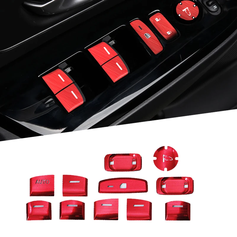 Car Window Switch Control Button Cover Trim Kit Red Fit for Honda CRV CR-V 2017 2018 2019 Without Heating Button Hole