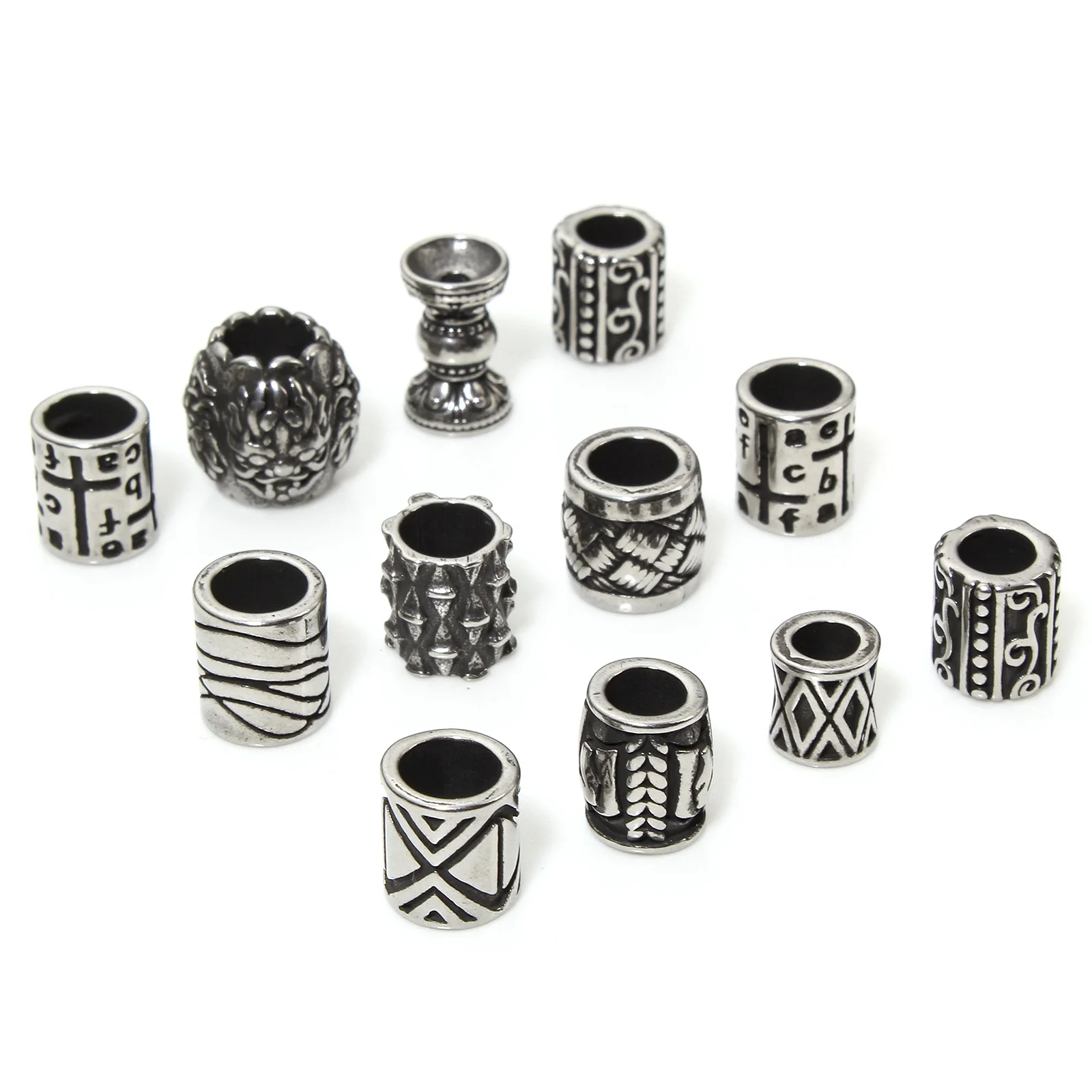 2 Pcs Vintage Cylindrical Beads 304 Stainless Steel Antique Silver Color Beads For Diy Charm Jewelry Making