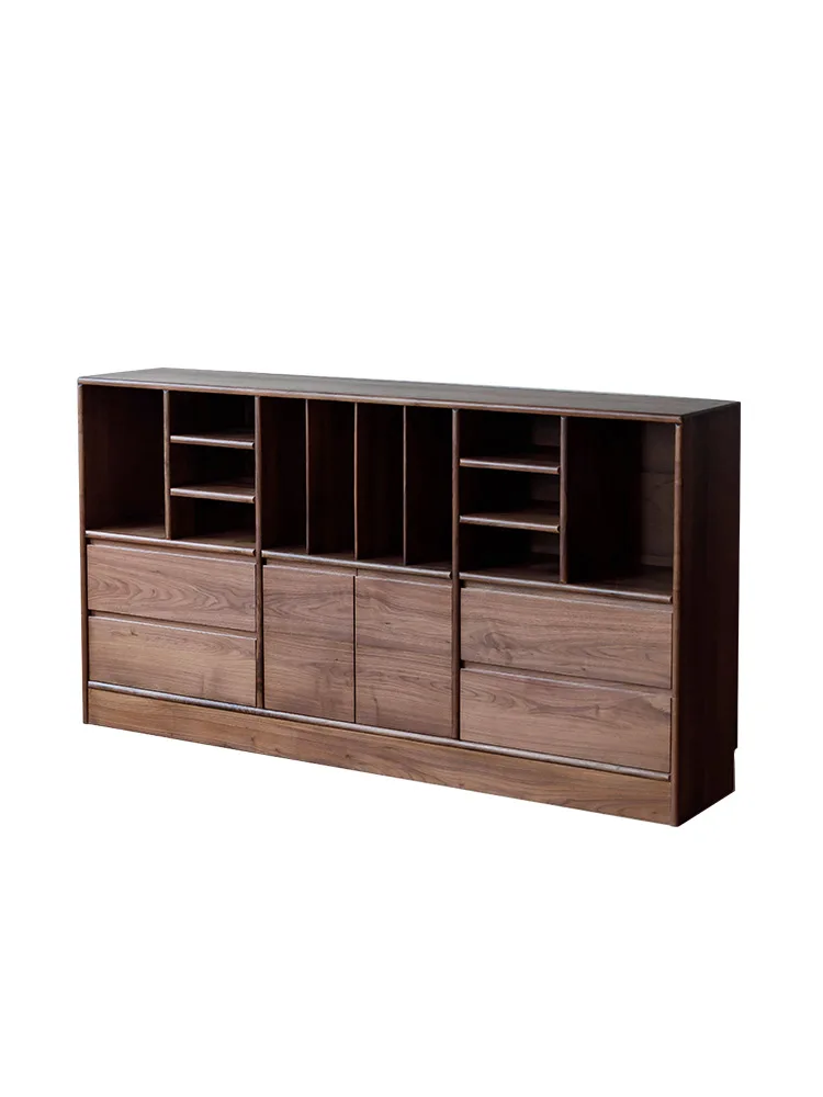 

North America Black Walnut Short Bookcase Simple Modern Side Cabinet Living Room Storage Floor Combination Bookshelf