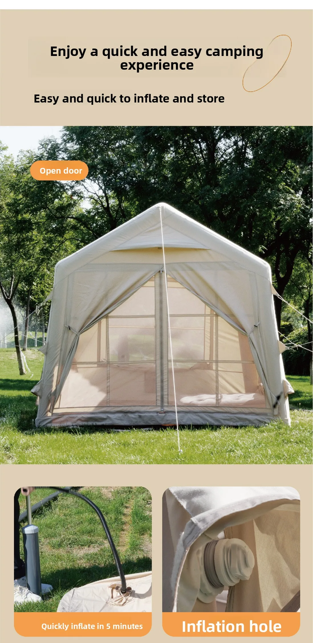 

Inflatable tent, starting from 7 square meters light luxury TC cotton cloth outdoor rainproof sunshade cloth camping inflatable