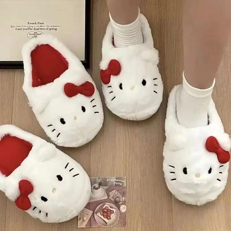 Anime Hello Kitty pantoufles chaudes en coton automne/hiver épais antidérapant pantoufles de dessin animé pantoufles de maison confortables cadeaux Surprise