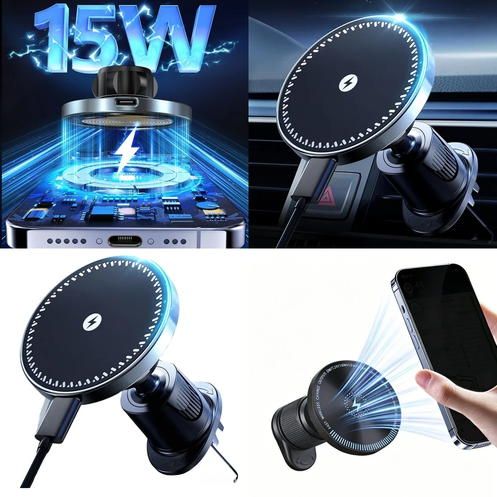 Trending Products Electronic Accessories 2026 Wireless Car Charger Magnetic Air Vent Car Phone Holder Consumer Electronics