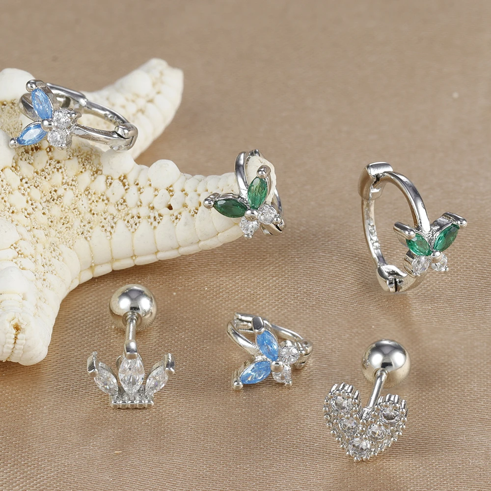 3 szt. Zestawów ze stali nierdzewnej cyrkon motyl Huggie Hoop kolczyk dla kobiet mały śliczny motyl Helix Piercing Stud biżuteria — zdjęcie 7
