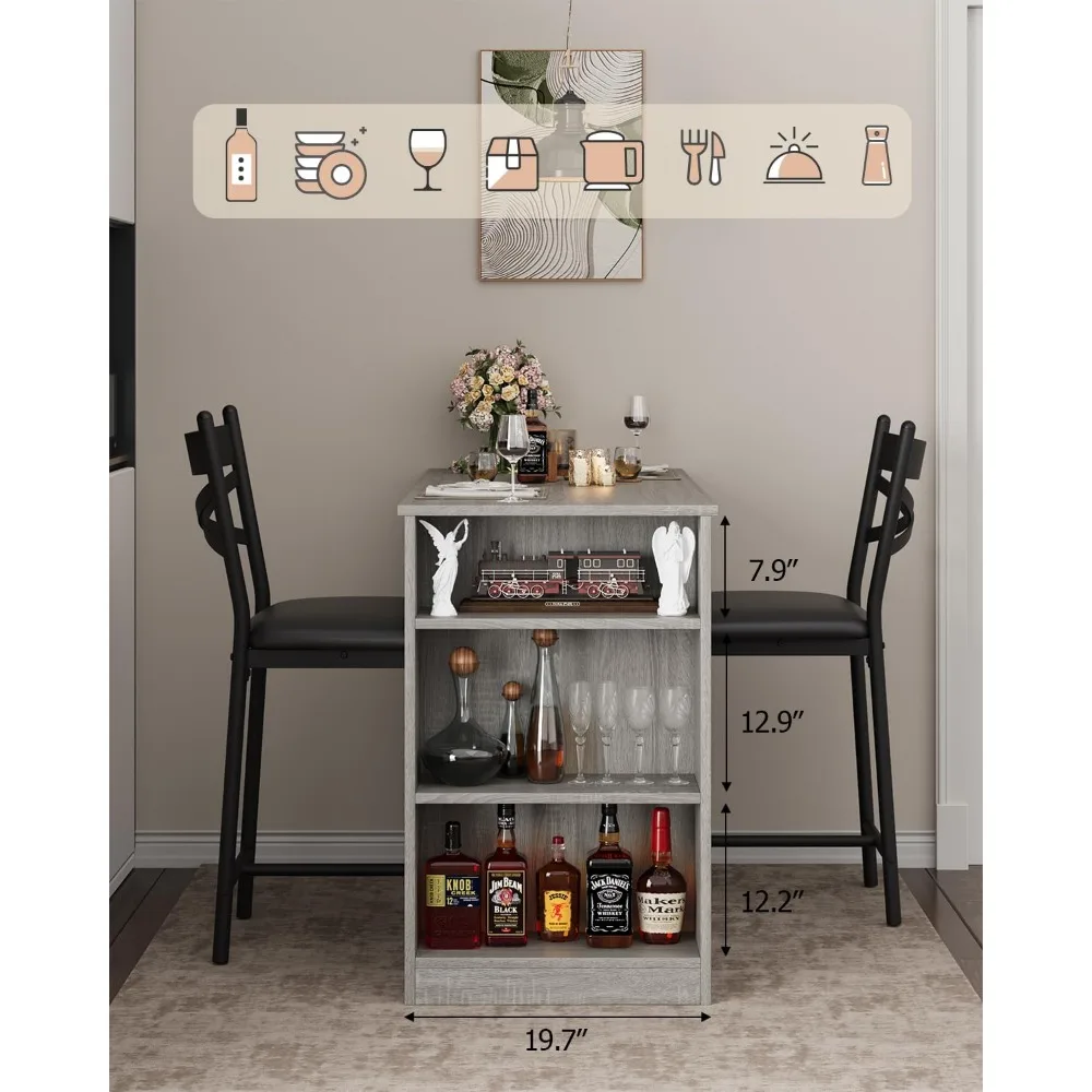 2-Person Bar Table Set with Comfortable Wide Cushions, Flip-Top Extension for Versatility