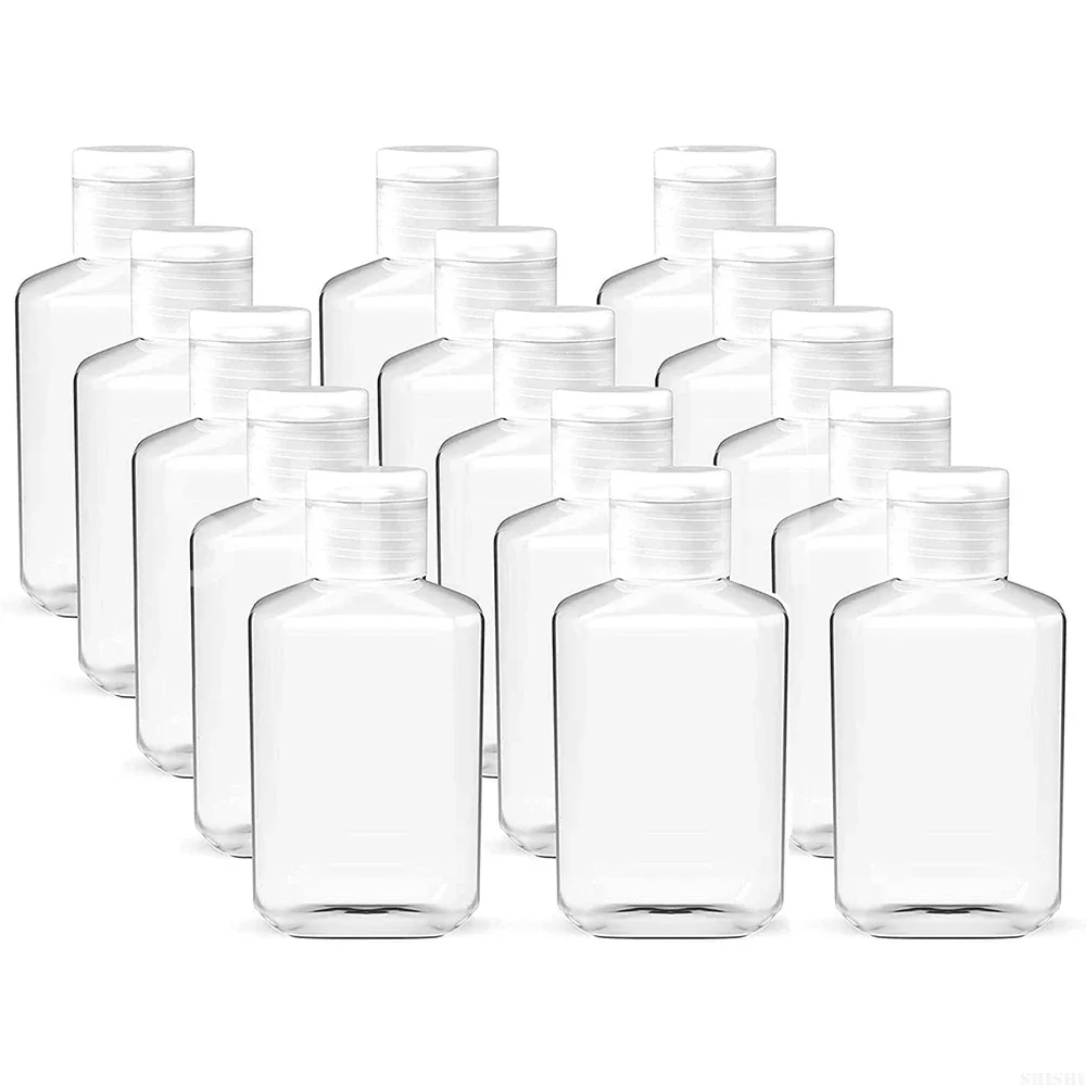 Botellas transparentes de plástico PET con tapa abatible, contenedores de loción líquida portátiles, recargables, 60ml, 20 o 30 unidades