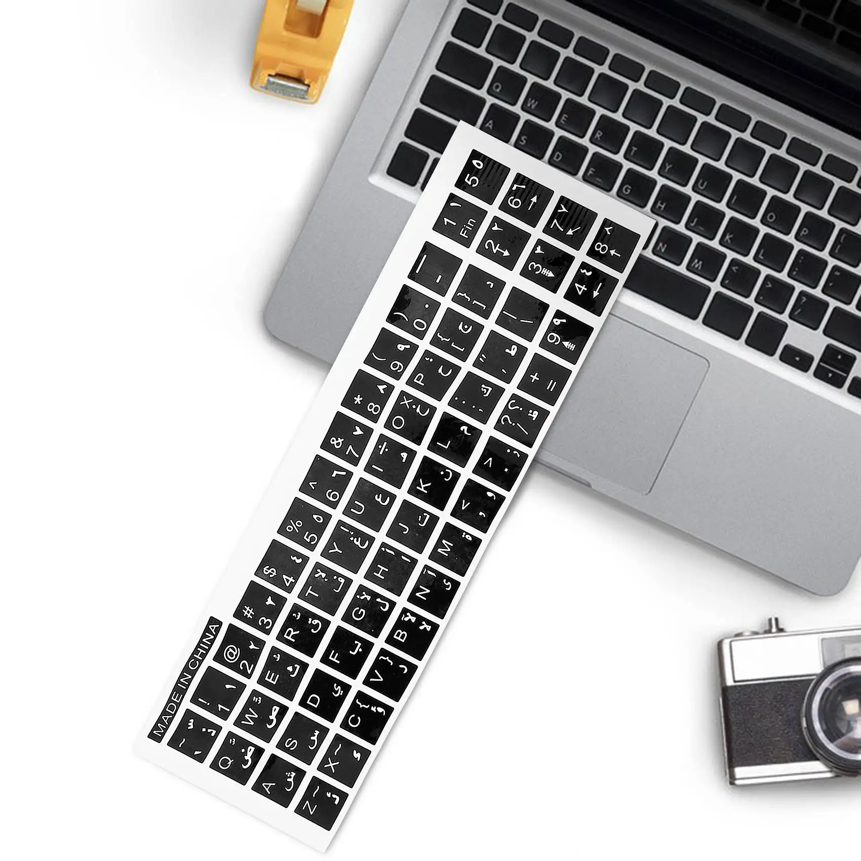 Autocollant de clavier anglais et arabe, lettres blanches, noir, pour ordinateur portable