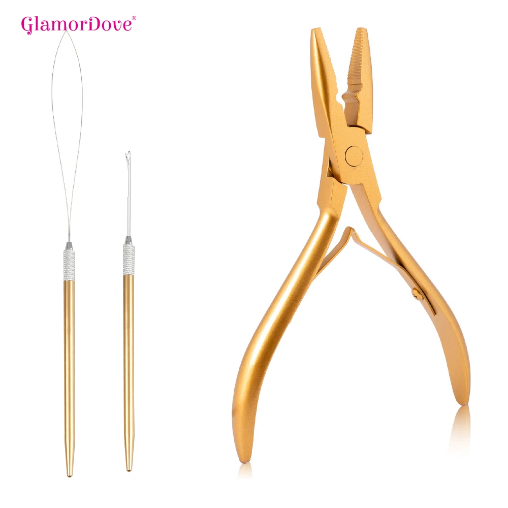 

Hair Extension Beading Tool Kit Titanium Coated Pliers Set Micro Ring Loop Tool Beads Hair Pulling Hook