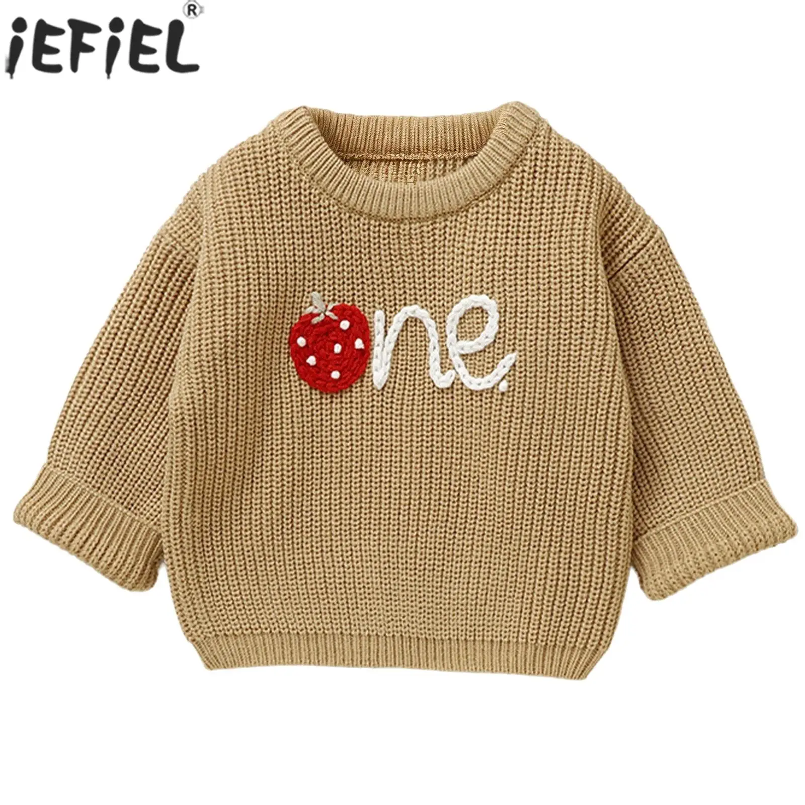 

Baby 1st Birthday Costume Long Sleeve Cute Strawberry Embroidery Sweater Knitted Pullover Tops Sweatshirt Spring Autumn Clothes