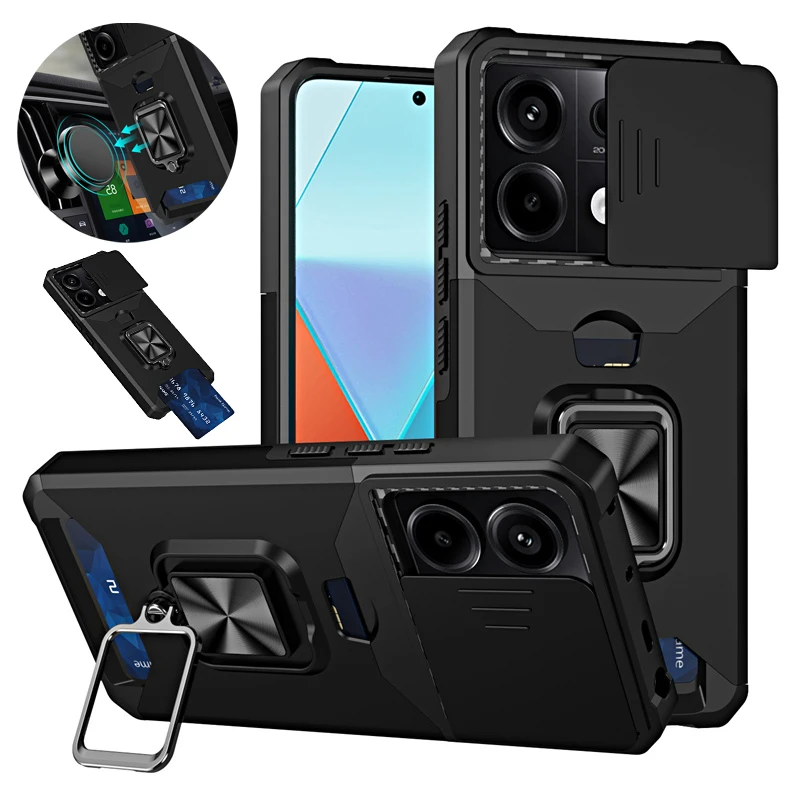 Armor Funda For Xiaomi Poco X6 5G Slide Lens Card Slot Protect Case For Pocox6 Pocco Poxo Poko Little X6 X 6 6X 5G Back Cover