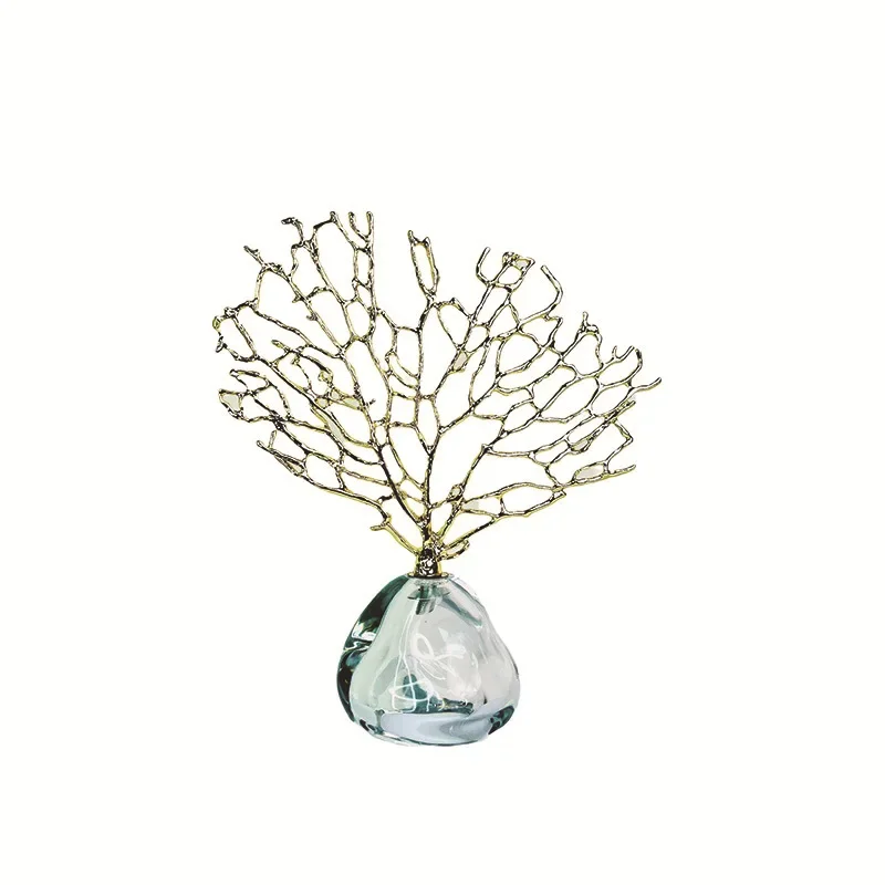

Light luxury plant alloy fortune tree ornament, high-end creative transparent crystal niche handicrafts