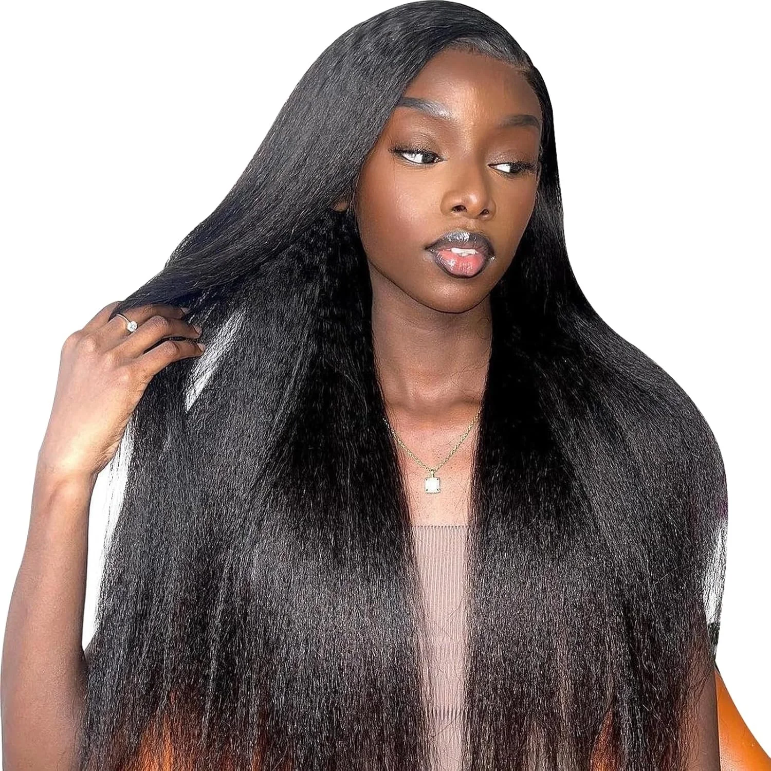 Kinky Straight Transparent Lace Front Wig Yaki Straight Brazilian 13x6 13x4 Lace Frontal Human Hair Wigs For Black Women 34 Inch