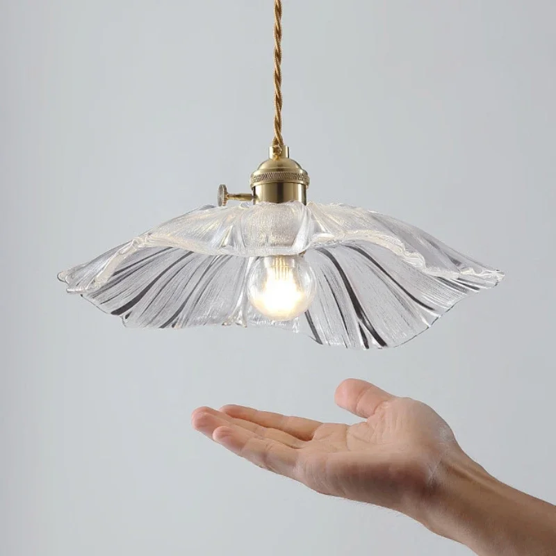 

Japanese Style Flower Pendant Lighting Dining Room Decor Bedside Bedroom Nordic Modern Brass Glass Chandelier for Living Room